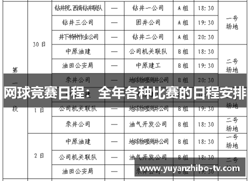 网球竞赛日程：全年各种比赛的日程安排